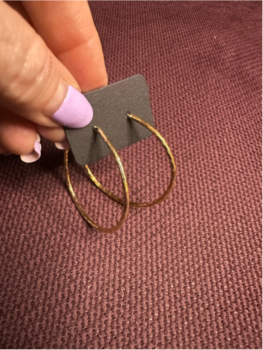 Gold Hammered Slim Hoop Earrings